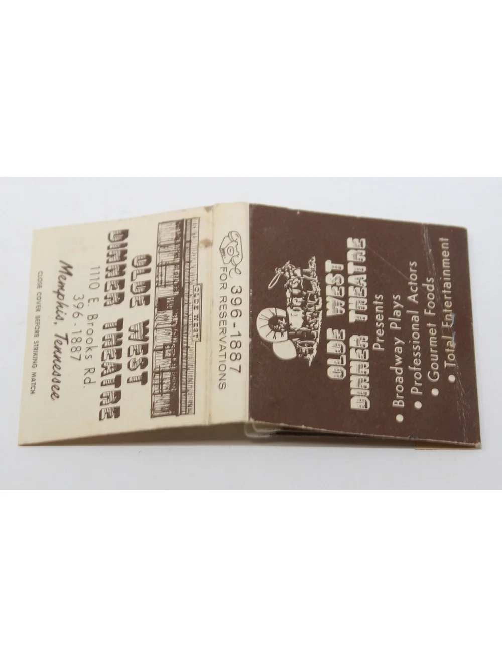 Vintage 60s Matchbook Olde West Dinner Theatre E. Brooks Road Memphis, Tennessee